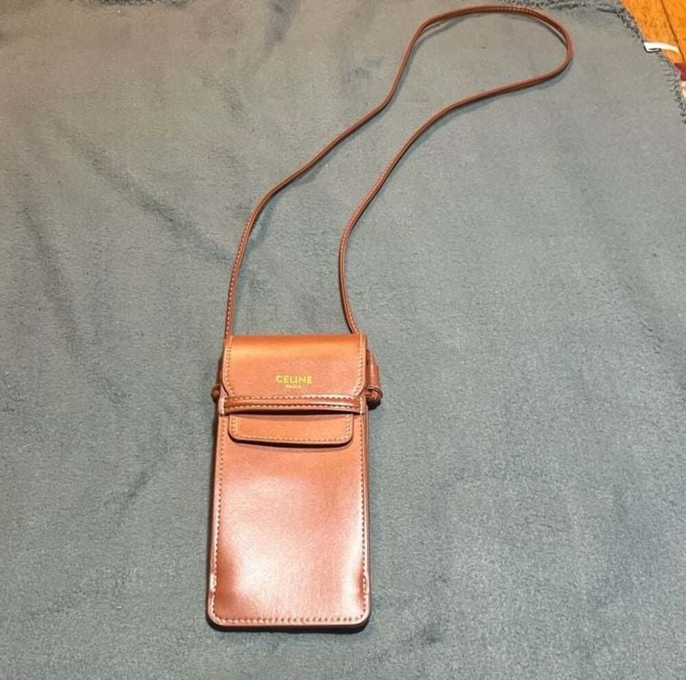 Celine Phone Pouch with Flap in Smooth Calfskin Tan - Picture 2 of 7
